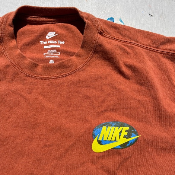 Men's Nike T-Shirt Orange Global Warming M Swish Logo Street City Nature Outdoor - Picture 3 of 12